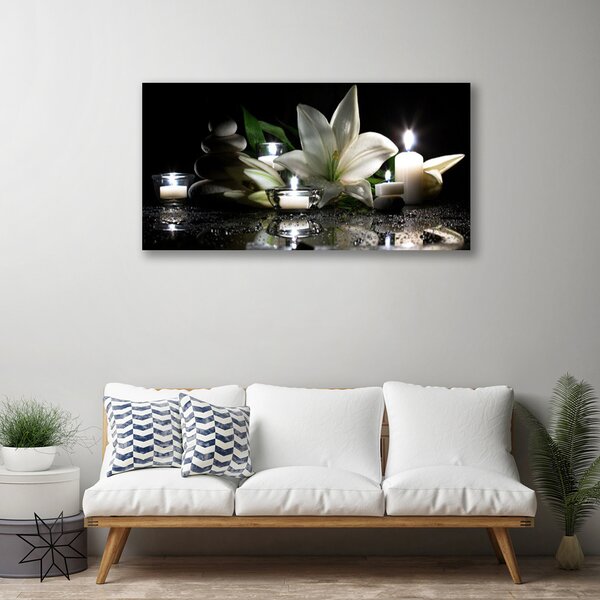 Tablou pe panza canvas Pietre de flori Lumanari Art Negru Alb Galben