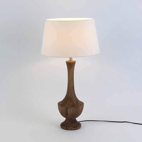 Holländer Lampa de masă SUBASIO, natur/ecru, înălțime 50 cm, lemn mango, E27, Lemn, Camera de zi / sufragerie, Lemn