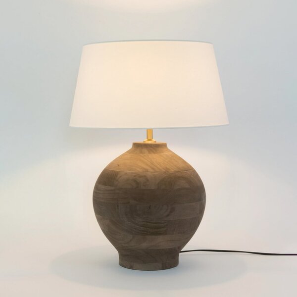 Holländer Lampa de masă SORATTE, natur/ecru, înălțime 48 cm, lemn mango, E27, Lemn, Camera de zi / sufragerie, Lemn