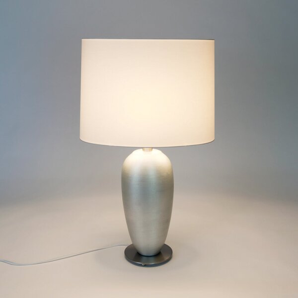 Holländer Lampa de masă OMEGA OVAL, argintiu/alb, înălțime 65 cm, ceramică, soclu E27, Metalic, Camera de zi / sufragerie, Ceramică