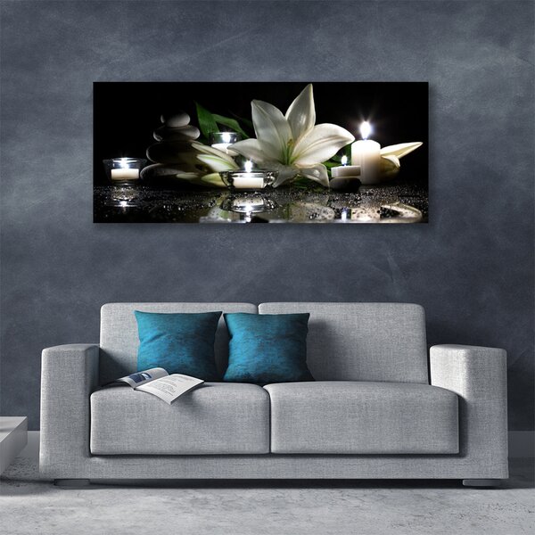 Tablou pe panza canvas Pietre de flori Lumanari Art Negru Alb Galben