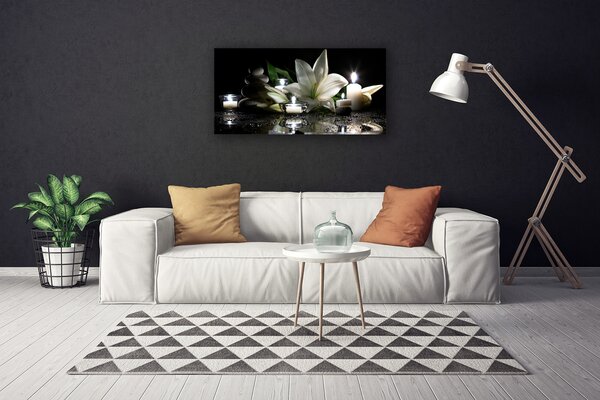 Tablou pe panza canvas Pietre de flori Lumanari Art Negru Alb Galben