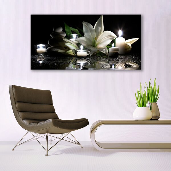 Tablou pe panza canvas Pietre de flori Lumanari Art Negru Alb Galben