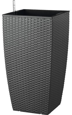 Ghiveci tip vază Lafiora, material plastic, 31x31x57 cm, antracit, inclusiv set de udare a pământului și indicator al nivelului de apă