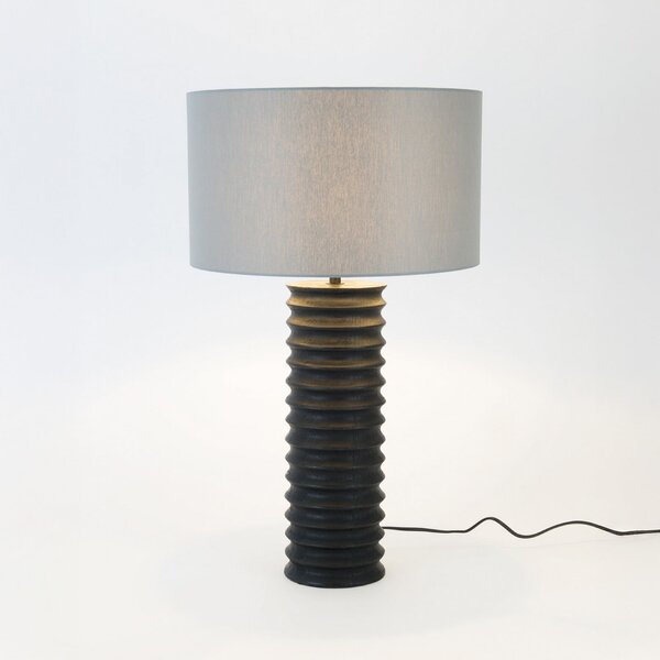 Holländer Lampa de masă BENEDETTO, negru/gri, înălțime 65 cm, lemn/chintz, Negru, Camera de zi / sufragerie, Lemn