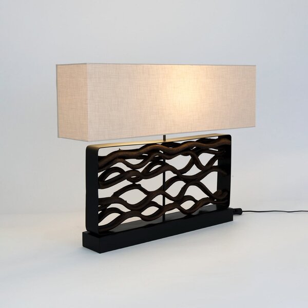 Holländer Lampa de masă TREMITI NERO negru/bej, înălțime 67 cm, lemn/textil, Negru, Camera de zi / sufragerie, Lemn
