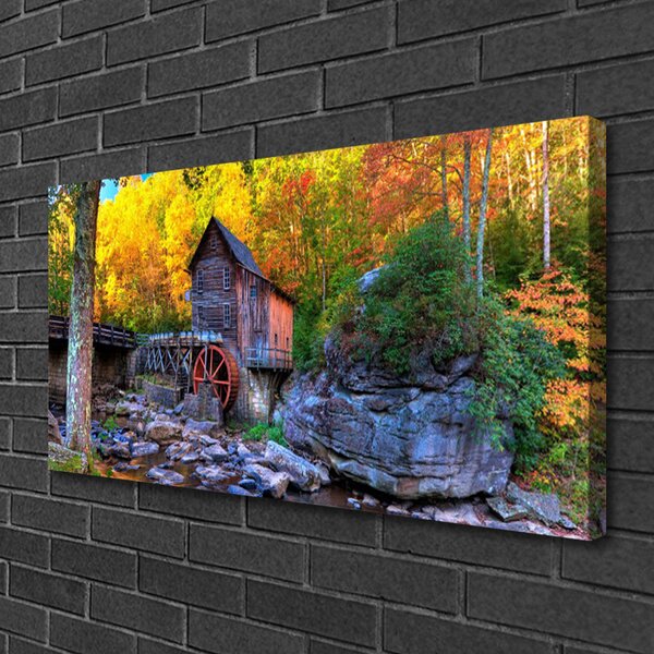 Tablou pe panza canvas Forest Stones Natura Gri Maro Verde Galben