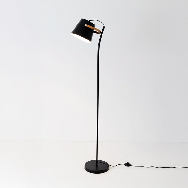 Holländer Lampadar ESPERTO, negru, înălțime 143 cm, metal, E27, Negru, Camera de zi / sufragerie, Metal