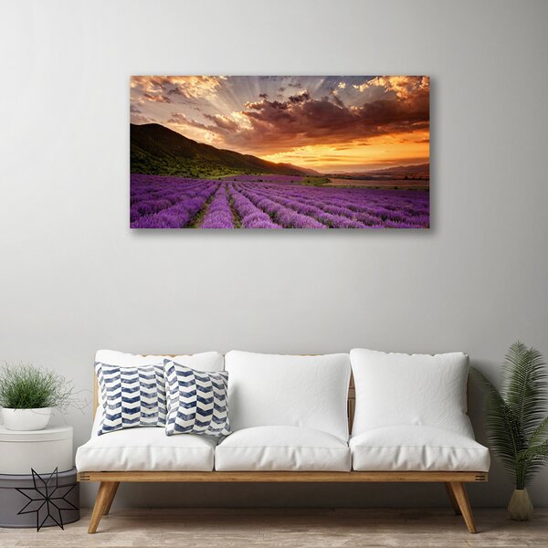 Tablou pe panza canvas Muntii Meadow Flori Peisaj Verde Roz