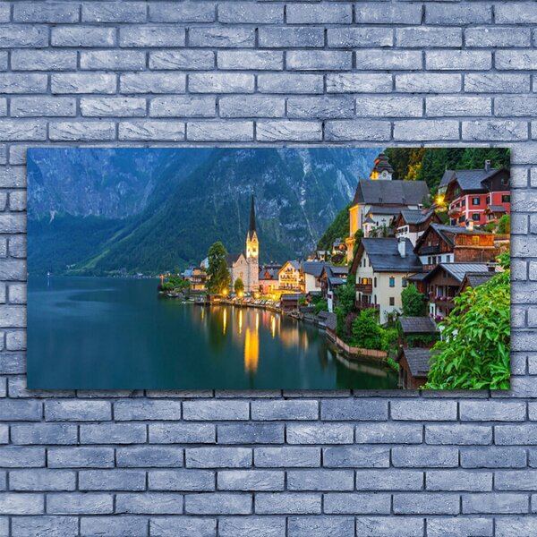 Tablou pe panza canvas Mare Oraș Peisaj Albastru Galben Gri Alb