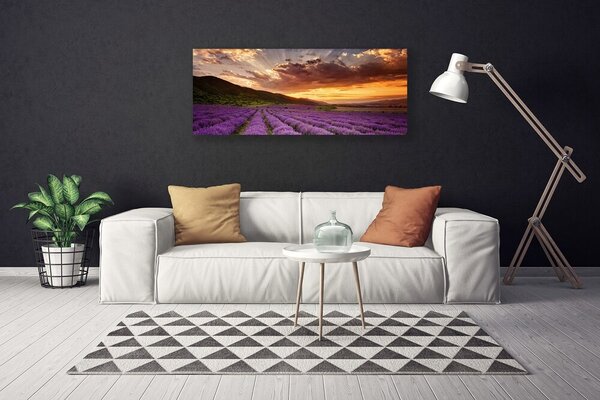 Tablou pe panza canvas Muntii Meadow Flori Peisaj Verde Roz