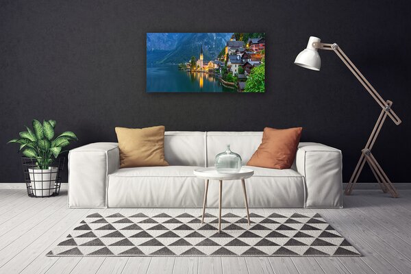 Tablou pe panza canvas Mare Oraș Peisaj Albastru Galben Gri Alb