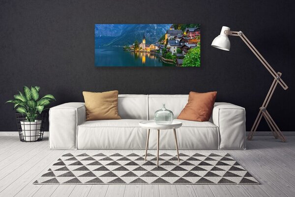 Tablou pe panza canvas Mare Oraș Peisaj Albastru Galben Gri Alb