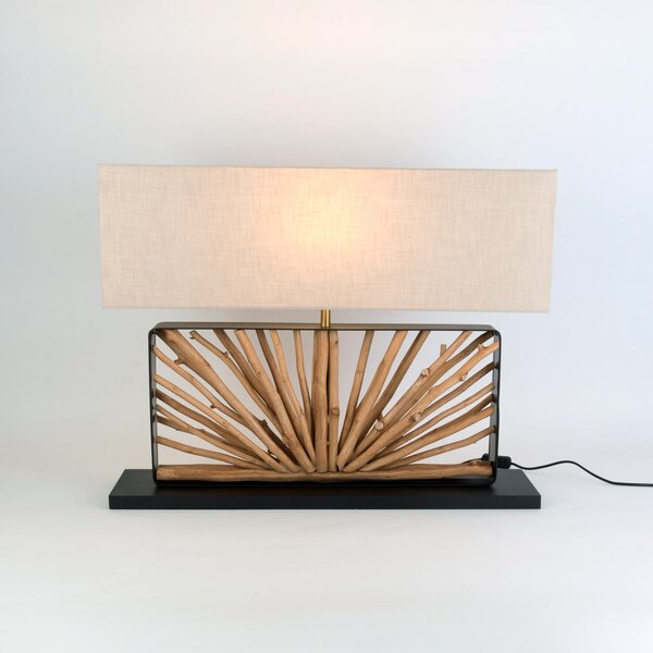 Holländer Lampa de masă MONTE ISOLA, natur/bej, înălțime 67 cm, lemn/textil, Bej, Camera de zi / sufragerie, Lemn