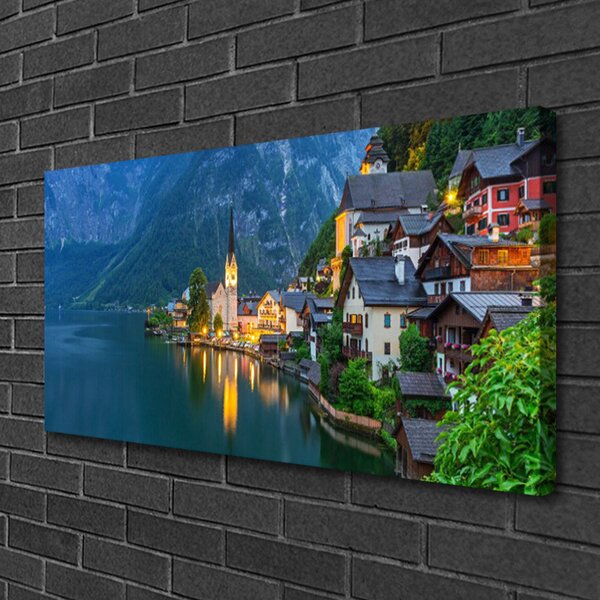Tablou pe panza canvas Mare Oraș Peisaj Albastru Galben Gri Alb