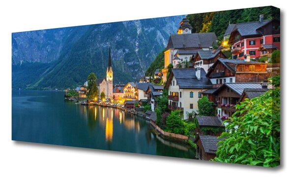 Tablou pe panza canvas Mare Oraș Peisaj Albastru Galben Gri Alb