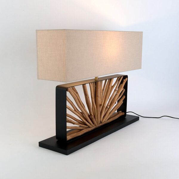Holländer Lampa de masă MONTE ISOLA, natur/bej, înălțime 67 cm, lemn/textil, Bej, Camera de zi / sufragerie, Lemn