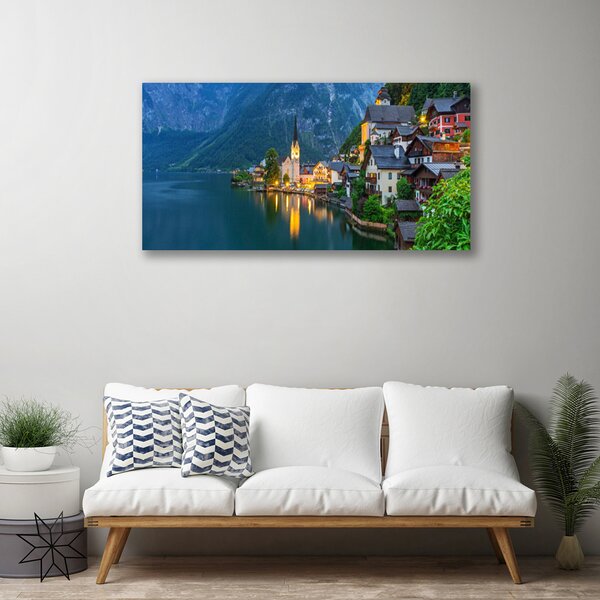 Tablou pe panza canvas Mare Oraș Peisaj Albastru Galben Gri Alb