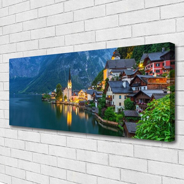 Tablou pe panza canvas Mare Oraș Peisaj Albastru Galben Gri Alb