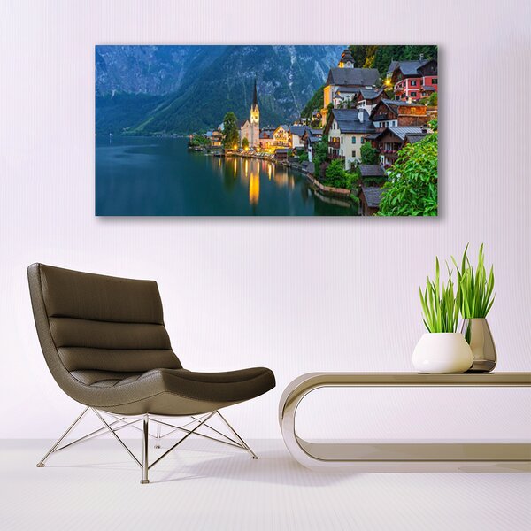 Tablou pe panza canvas Mare Oraș Peisaj Albastru Galben Gri Alb
