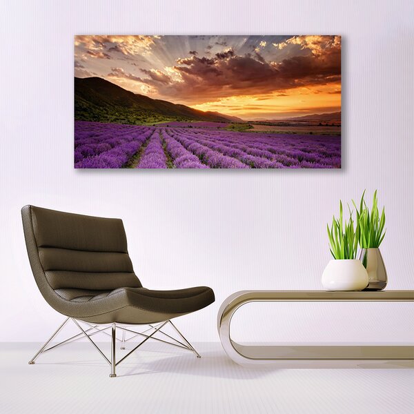 Tablou pe panza canvas Muntii Meadow Flori Peisaj Verde Roz