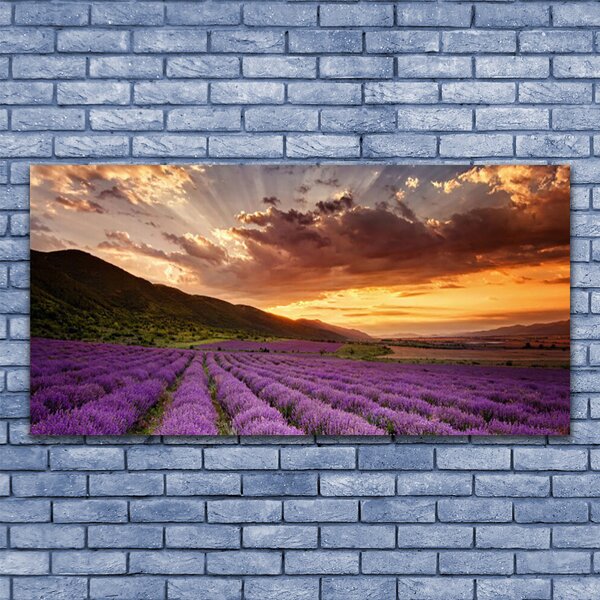 Tablou pe panza canvas Muntii Meadow Flori Peisaj Verde Roz