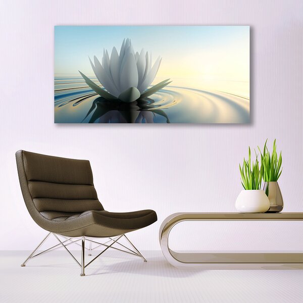 Tablou pe sticla Water Flower Art White Albastru