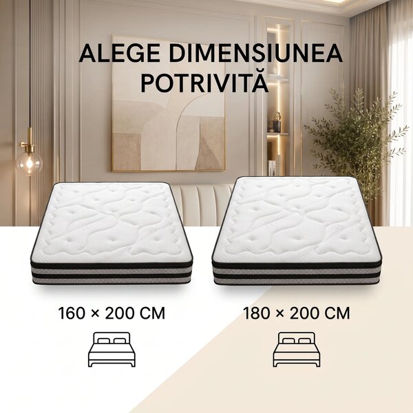 Saltea ortopedica hibrida premium cu arcuri individuale, memory foam c