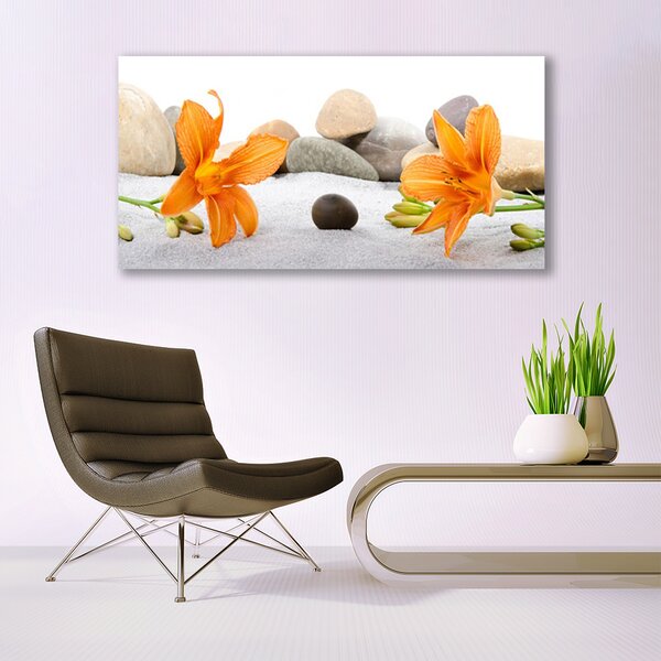 Tablou pe panza canvas Pietrele florale flori gri galben