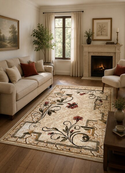 Covor Living Dormitor, Model Lotos Floral 587 116, Crem Bej 60x110