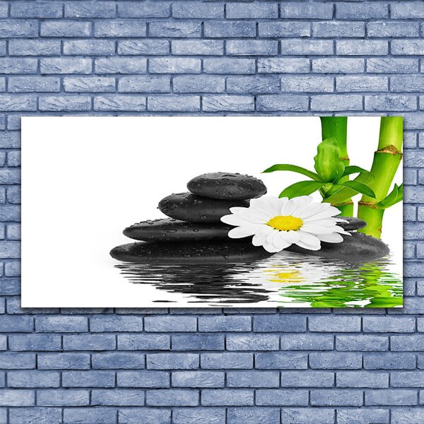 Tablou pe panza canvas Bamboo Tub flori Stones Floral Verde Alb Negru