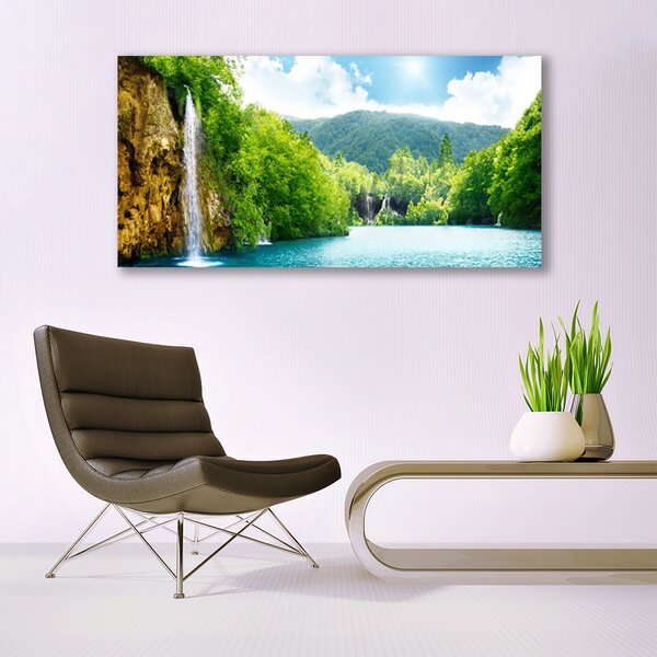 Tablou pe panza canvas Mountain Lake Forest Peisaj Maro Verde Albastru