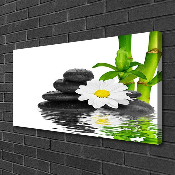Tablou pe panza canvas Bamboo Tub flori Stones Floral Verde Alb Negru