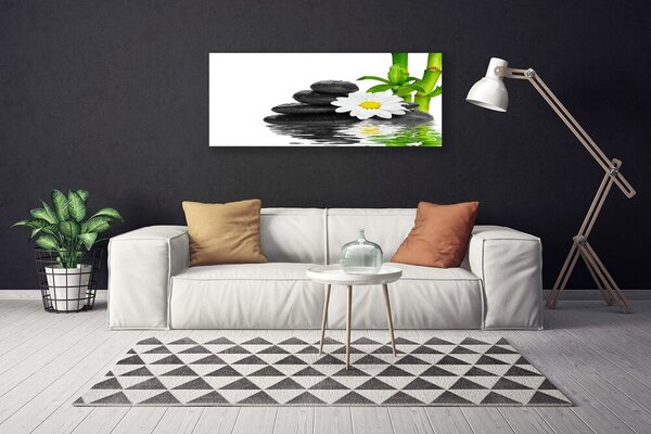 Tablou pe panza canvas Bamboo Tub flori Stones Floral Verde Alb Negru