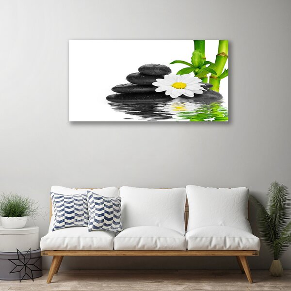 Tablou pe panza canvas Bamboo Tub flori Stones Floral Verde Alb Negru