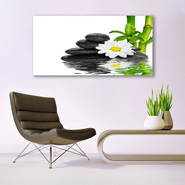 Tablou pe panza canvas Bamboo Tub flori Stones Floral Verde Alb Negru