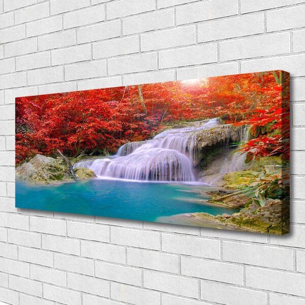 Tablou pe panza canvas Cascada Lake Forest Natura Alb Albastru Portocaliu
