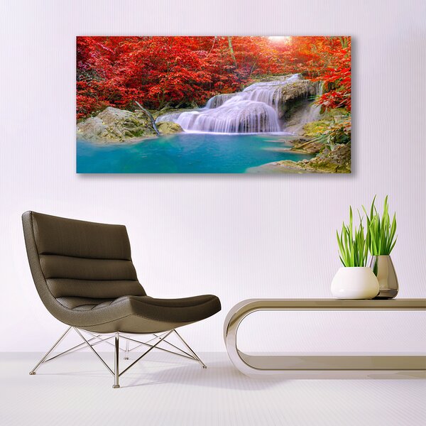 Tablou pe panza canvas Cascada Lake Forest Natura Alb Albastru Portocaliu