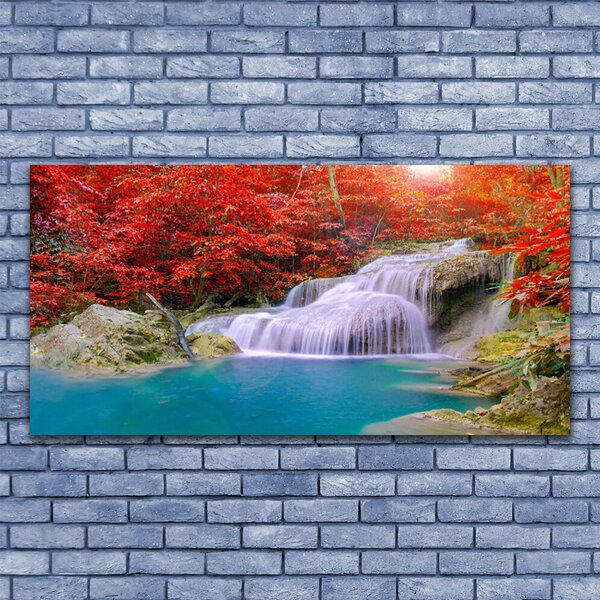 Tablou pe panza canvas Cascada Lake Forest Natura Alb Albastru Portocaliu