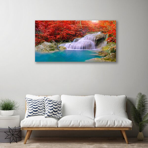 Tablou pe panza canvas Cascada Lake Forest Natura Alb Albastru Portocaliu