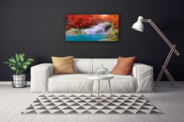 Tablou pe panza canvas Cascada Lake Forest Natura Alb Albastru Portocaliu