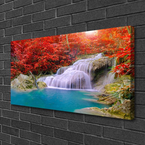 Tablou pe panza canvas Cascada Lake Forest Natura Alb Albastru Portocaliu
