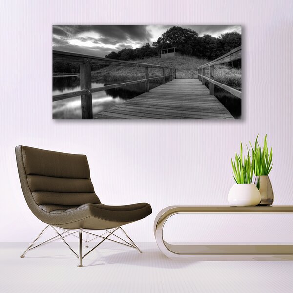 Tablou pe panza canvas Podul Lacul Arhitectura Gray