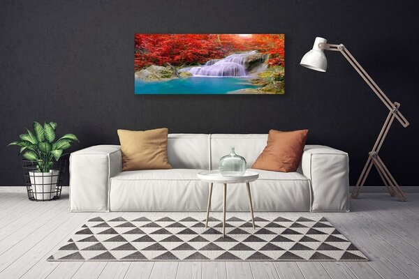 Tablou pe panza canvas Cascada Lake Forest Natura Alb Albastru Portocaliu