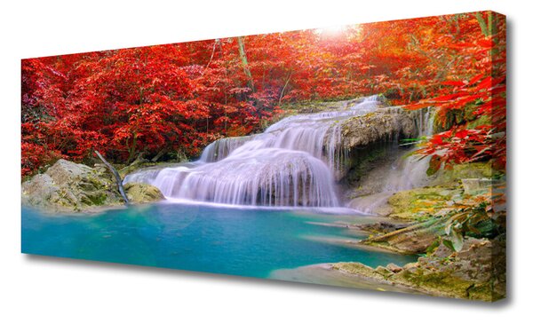 Tablou pe panza canvas Cascada Lake Forest Natura Alb Albastru Portocaliu