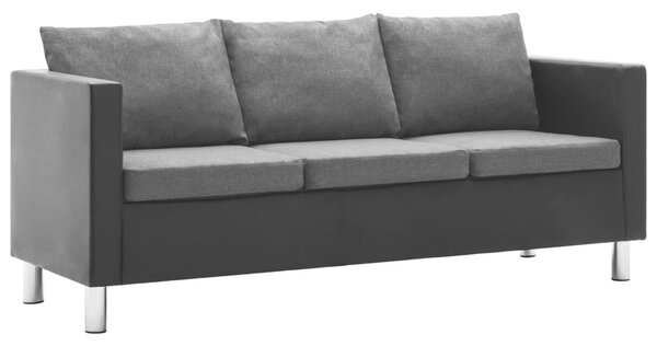 Canapea cu 3 locuri, piele ecologică, negru și gri deschis