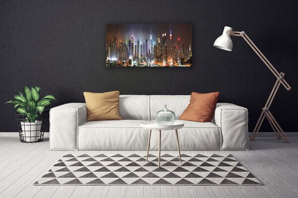 Tablou pe panza canvas Oraș Case Brun Galben Alb