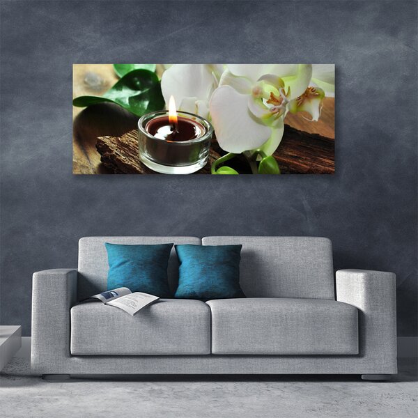 Tablou pe panza canvas Flower Lumânare Floral Alb Negru