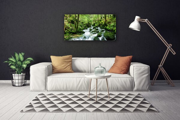 Tablou pe panza canvas Lake Forest Stones Natura Brun Verde Alb