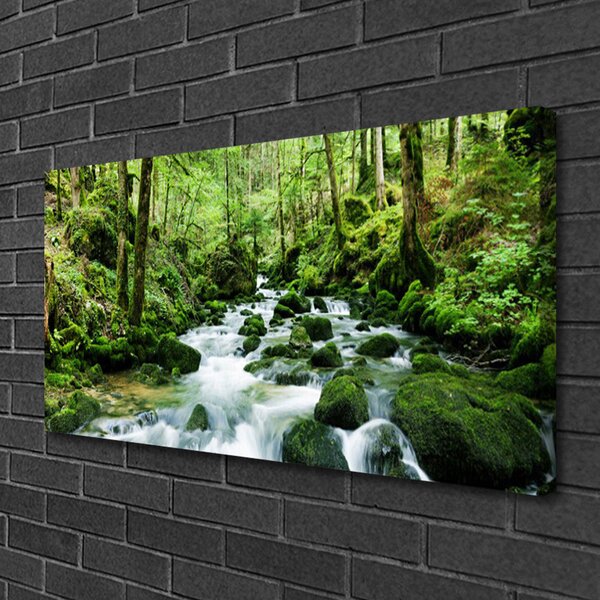 Tablou pe panza canvas Lake Forest Stones Natura Brun Verde Alb